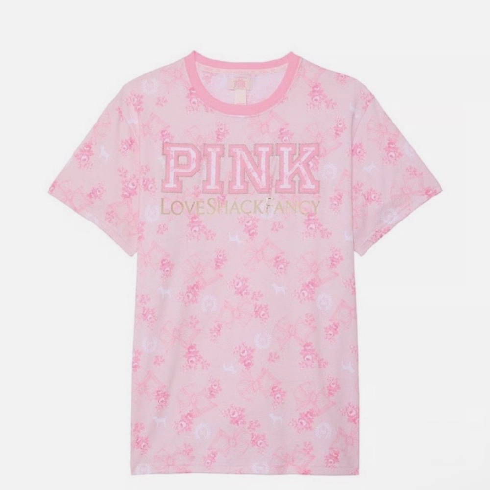 NWT LoveShackFancy x Victorias Secret PINK Campus Tee Pink Floral Tee